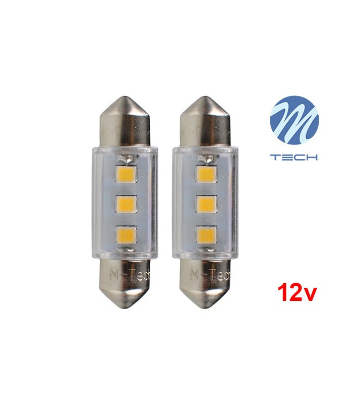 Lâmpadas LED Tubular C5W 36mm 3xSMD3528 Cool White Basic M-Tech - Pack Duo Blister